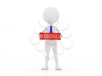 Royalty Free Clipart Image of a Figure Holding a Hiring Sign