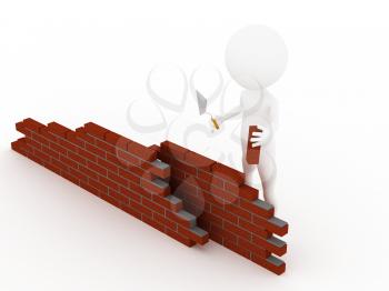 Royalty Free Clipart Image of a Worker Building a Brick Wall