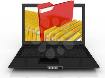 Royalty Free Clipart Image of a Laptop With File Folders