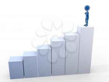Royalty Free Clipart Image of a Person at the Top of a Bar Graph