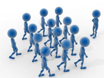 Royalty Free Clipart Image of a Group of Blue People Moving Towards One