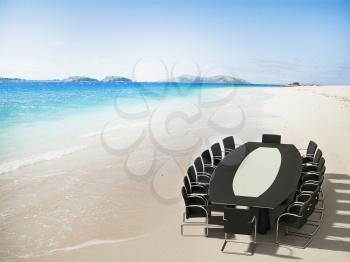Royalty Free Clipart Image of a Meeting on a Tropical Beach