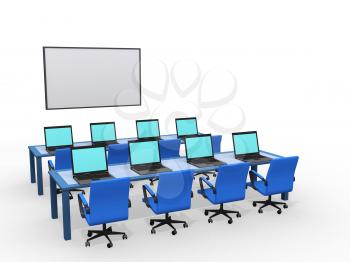 Royalty Free Clipart Image of a Classroom With Computers