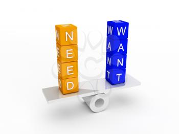 Royalty Free Clipart Image of a Needs and Wants Balance