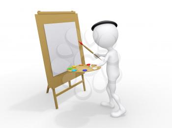 Royalty Free Clipart Image of an Artist Painting on a Canvas