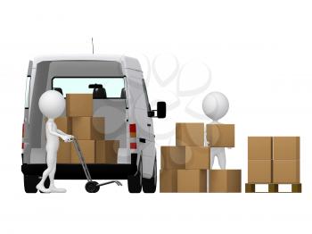 Royalty Free Clipart Image of People Moving Boxes Into a Van
