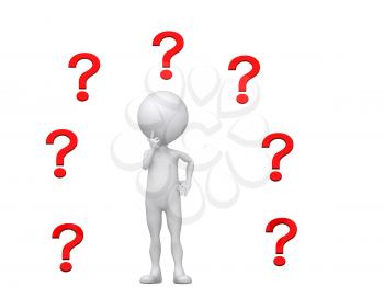 Royalty Free Clipart Image of a Person With Many Question Marks
