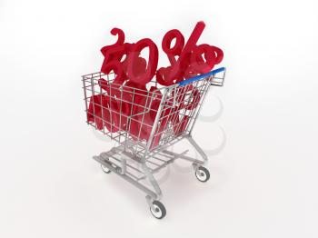 Royalty Free Clipart Image of Discounted Items in a Shopping Cart
