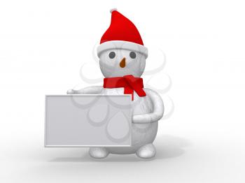 Royalty Free Clipart Image of a Snowman Holding a Sign