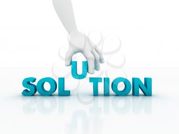 Royalty Free Clipart Image of a Hand Putting the U in Solution