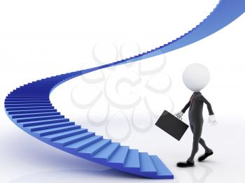Royalty Free Clipart Image of Blue Stairs and a Man at the Bottom