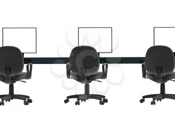 Royalty Free Clipart Image of a Few Computer Stations