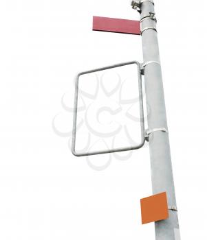 Blank signs in the main center of the town isolated over a white background.