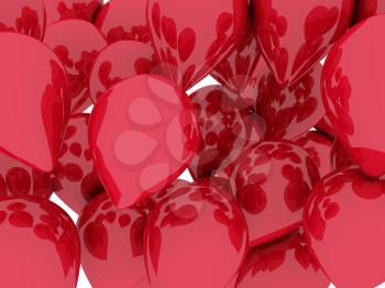 A bunch of red balloons floating. 3d illustration isolated over white 