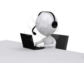 Customer Support. 3D little human character with a Headsets and a Laptop Computer