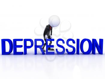 Royalty Free Clipart Image of a Depressed Man With the Word Depression
