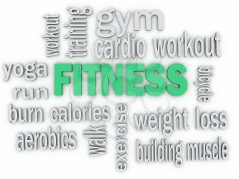 3d  Fitness and Healthy Exercise Word and Icon Cloud 