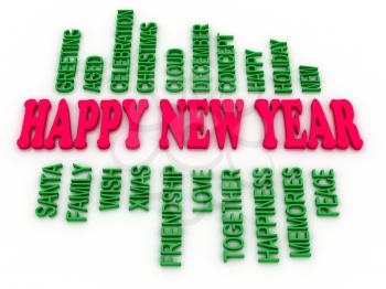 3d imagen Happy New Year in tag cloud 