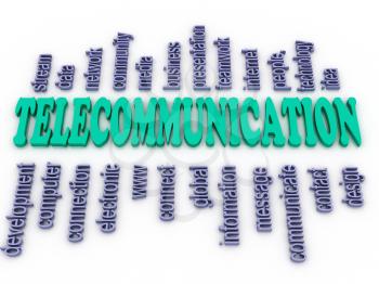 3d imagen Telecommunication. Word cloud concept illustration. 