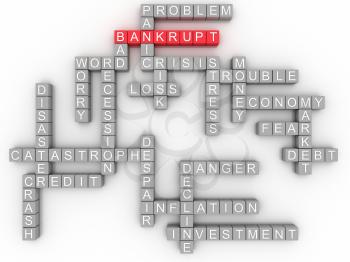 3d Bankruptcy concept in word tag cloud on white background 