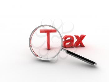 3d imagen to a magnifying glass and word tax. 