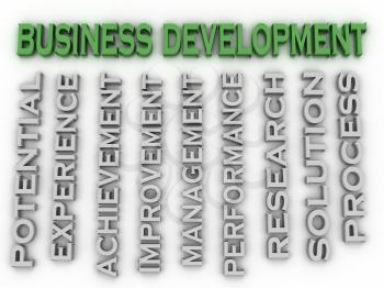 3d image Business development issues concept word cloud background