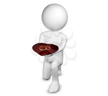 3d abstract illustration of man with rings on a red pillow