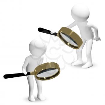 3d abstract illustration of a man with a magnifier