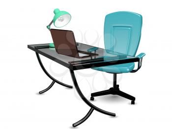3d abstract illustration glass office desk and chair