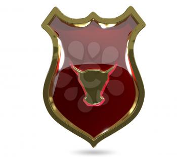 3d illustration of an abstract golden shield with the red bull 