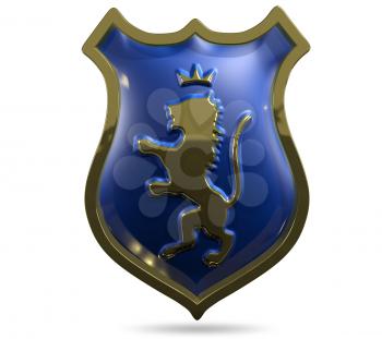 3d illustration of an abstract metallic shield with a lion