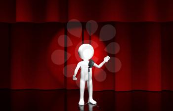 3d illustration of a man with a microphone on stage