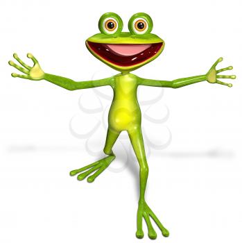 3d illustration merry green frog with big eyes