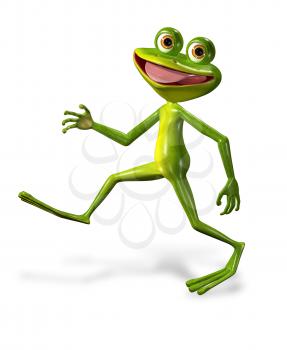 3d illustration merry green frog with big eyes