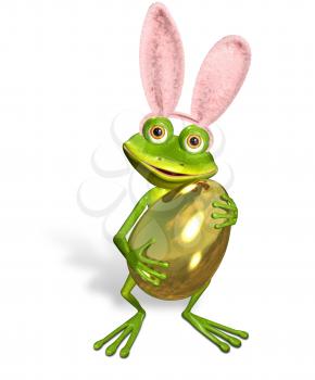 3d illustration merry green frog with a Easter Egg