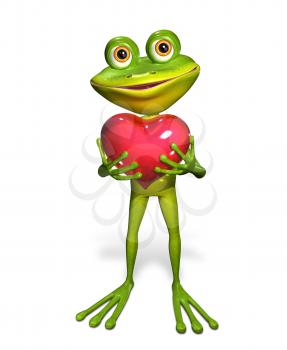 illustration merry green frog with red heart