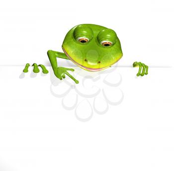 illustration merry green frog and white background