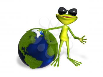Royalty Free Clipart Image of a Frog Holding a Globe