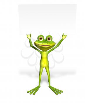 Royalty Free Clipart Image of a Frog Holding a Sign