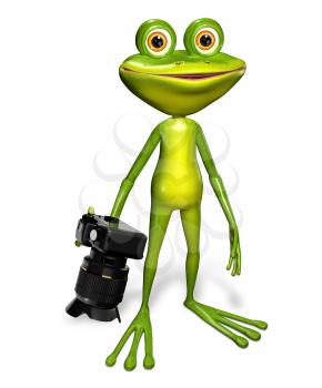 Royalty Free Clipart Image of a Frog Holding a Camera