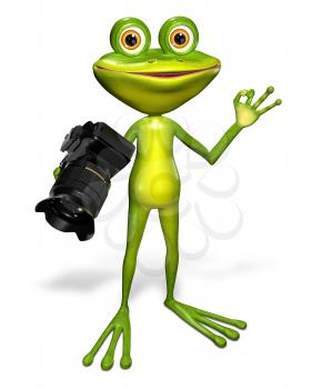 Royalty Free Clipart Image of a Frog Holding a Camera