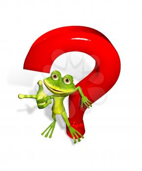 Royalty Free Clipart Image of a Frog and a Question Mark