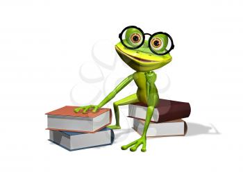 Royalty Free Clipart Image of a Frog Sitting On Books