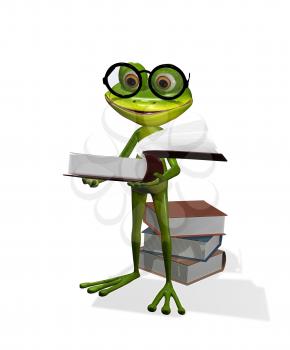 Royalty Free Clipart Image of a Frog Reading a Book