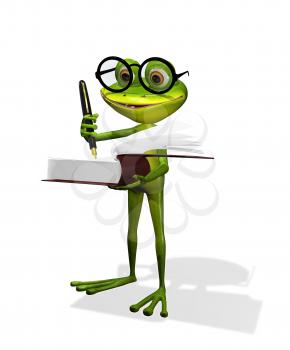 Royalty Free Clipart Image of a Frog Writing in a Book