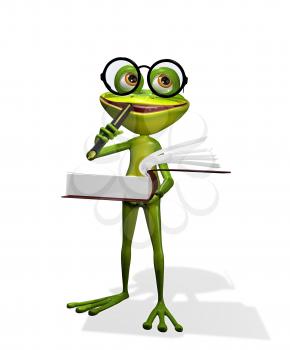 Royalty Free Clipart Image of a Frog and a Book
