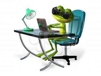 Royalty Free Clipart Image of a Frog Sitting at a Desk