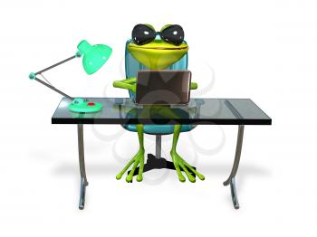 Royalty Free Clipart Image of a Frog Sitting at a Desk