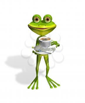 Royalty Free Clipart Image of a Frog Drinking a Cup of Coffee
