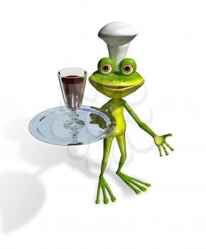Royalty Free Clipart Image of a Frog Serving a Drink